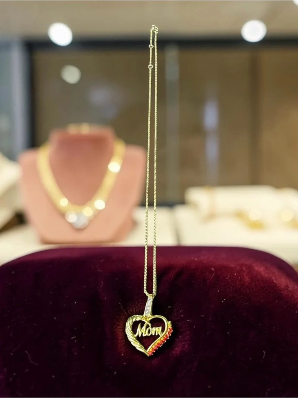 Stunning Ruby Simulated Mom Necklace
